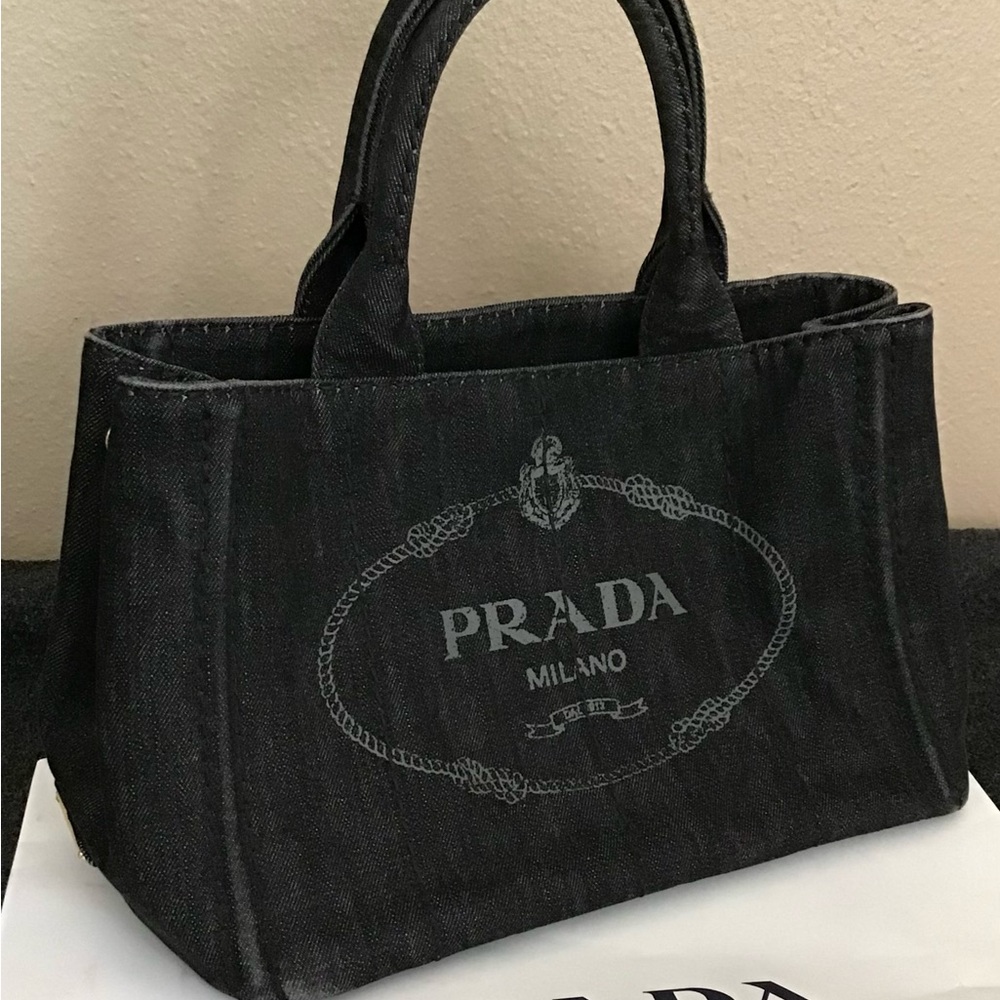Prada Mini Canapa Black Denim Tote
